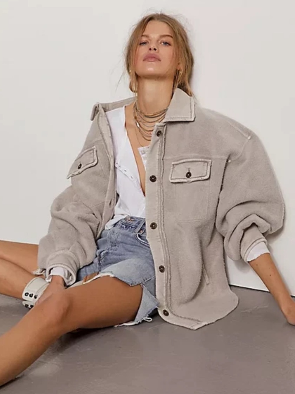 Free People Ruby Jacket in Stone Size Medium Beige Gray Shacket